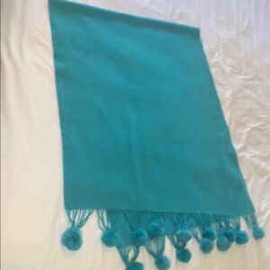 Pashmina Teal Wool and Fur Scarf/Wrap with Pom Poms Like New!